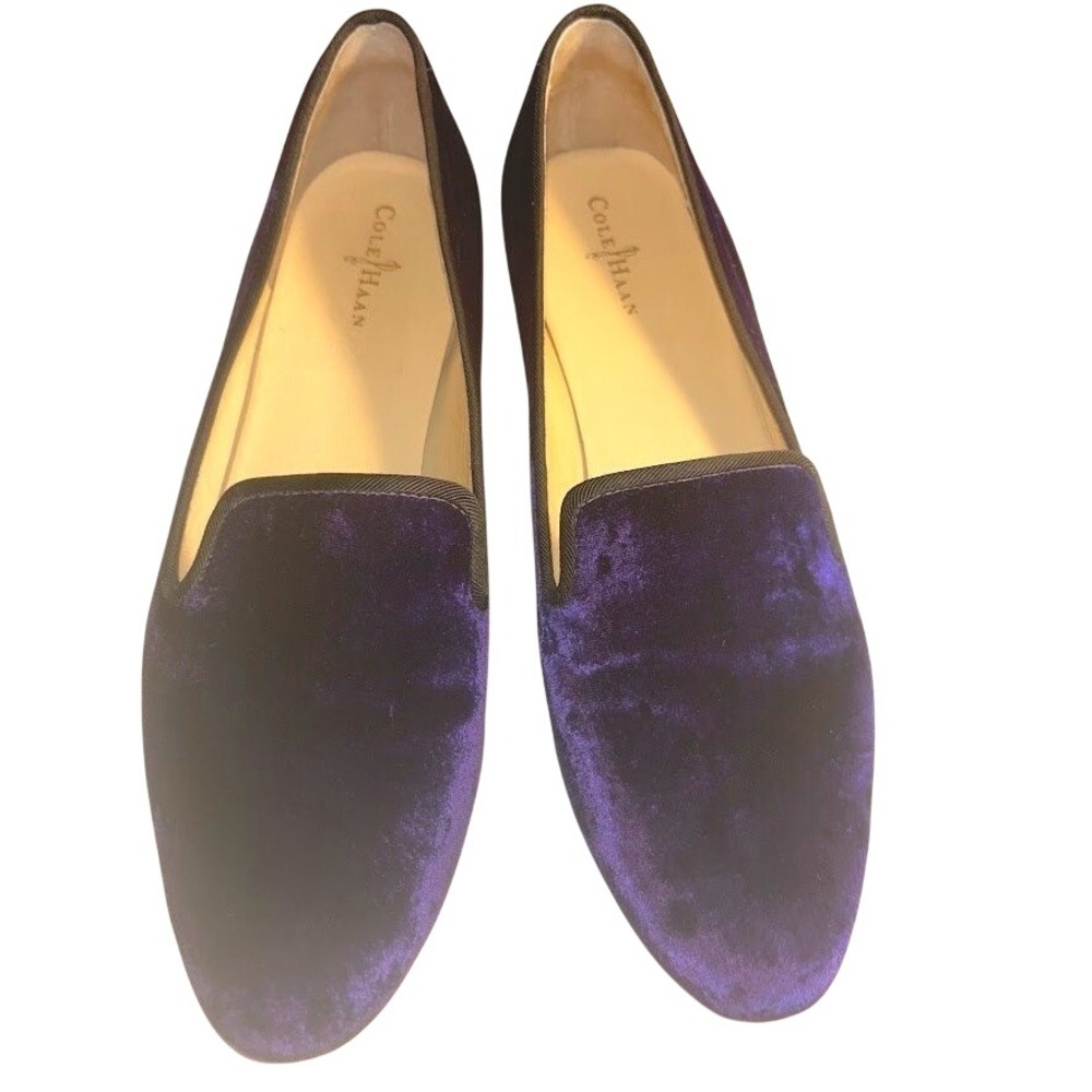 Cole Haan Purple Velvet Smoking Slipper Flats Womens 8.5 B Almond Toe Luxe